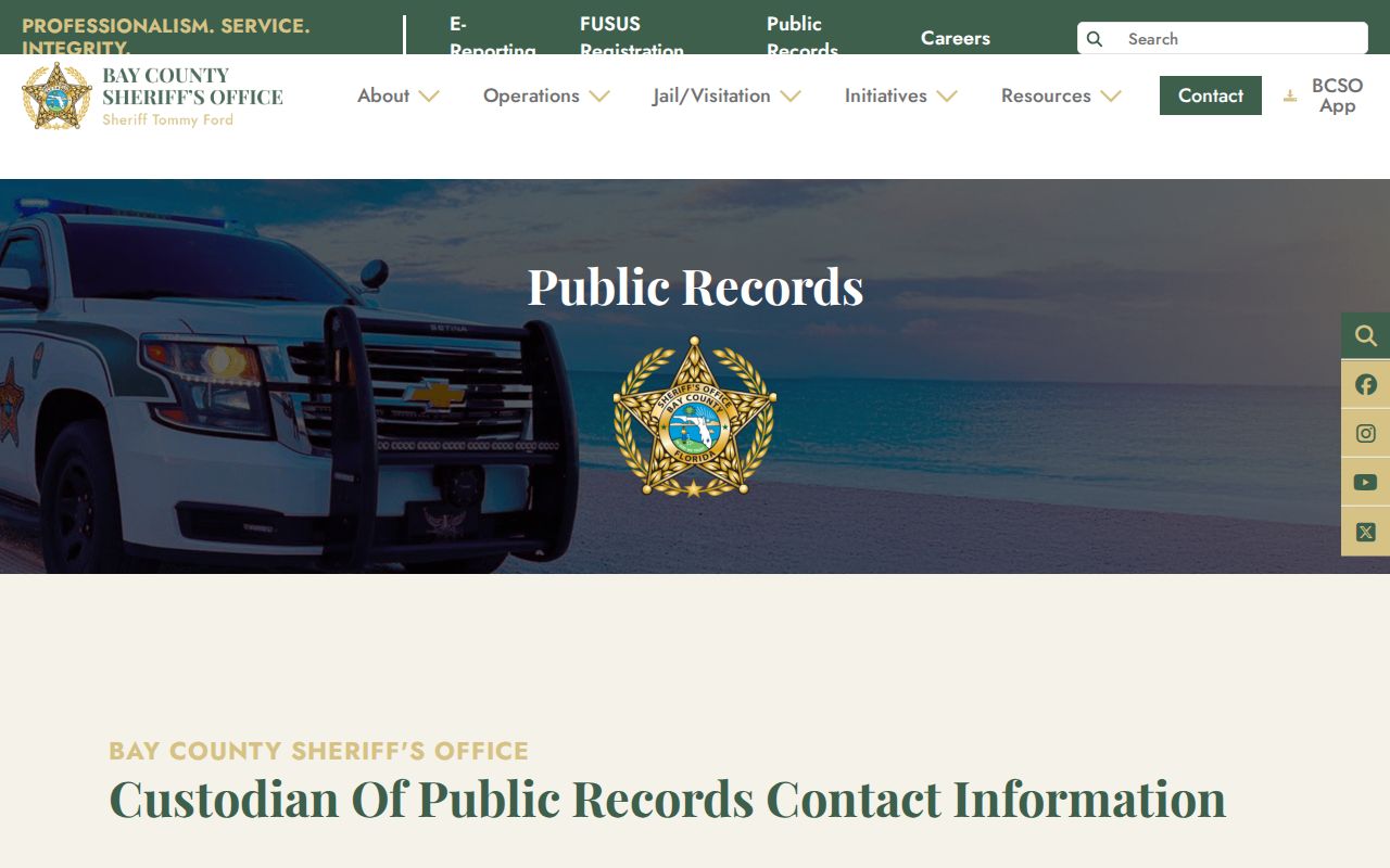 Bay County Sheriff public records request page for Panama City address research