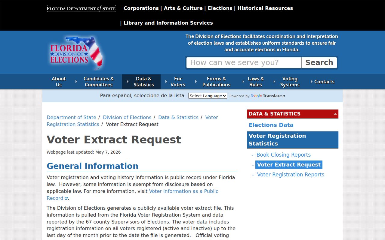 Florida voter extract request instructions for a lawful Panama City block search