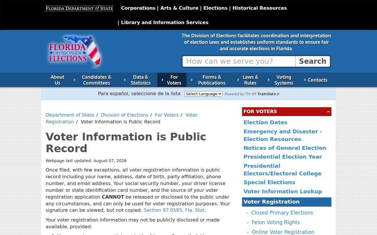 Florida public voter information rules used for Panama City neighbor research