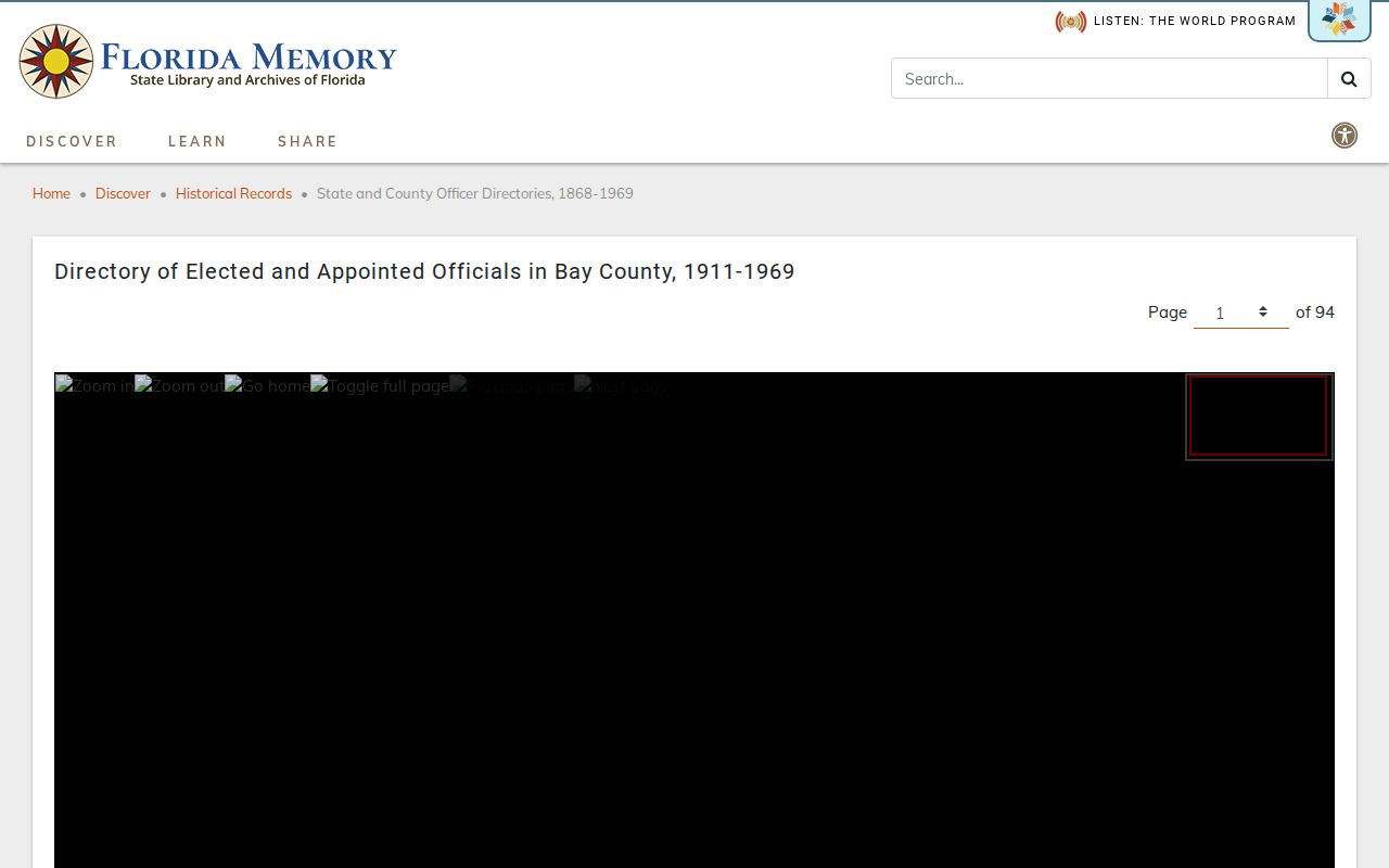 Florida Memory Bay County officials index supporting Panama City historical resident research