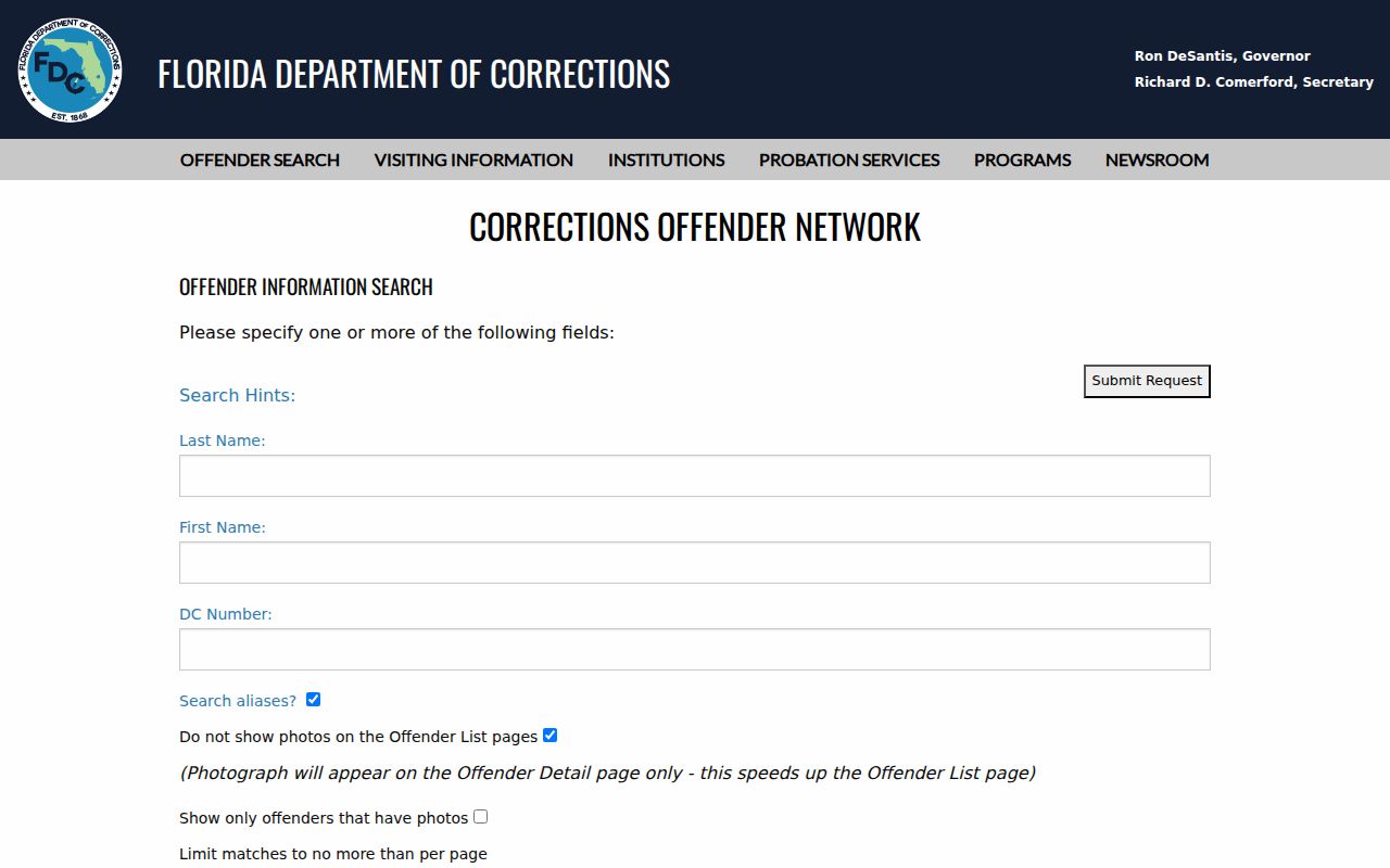 Florida Department of Corrections offender search for official resident research