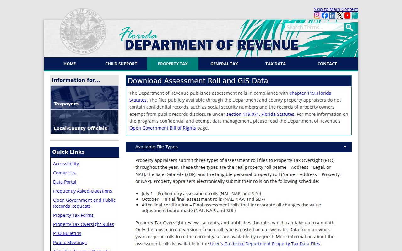 Florida assessment and GIS data portal used to sort Panama City parcel records by ZIP